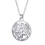 Women Necklace 14k White Gold Engraved Mom Love Family Tree Pendant Necklace - Image 2