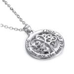 Women Necklace 14k White Gold Engraved Mom Love Family Tree Pendant Necklace - Image 3