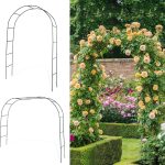 Black Garden Arch Arbors, Trellis for Climbing Plants Outdoor 6-8ft, Two Way Assemble Wedding Decoration Metal Arch