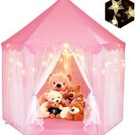 Outdoor Indoor Portable Folding Princess Castle Tent Kids Children Funny Play Fairy House Kids Play Tent(Warm LED Star Lights)
