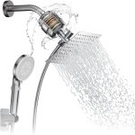 Filtered Shower Head 20 Stage Shower Filter 8" High Pressure Square Rain Shower Head with 5 Spray Mode 60" Stainless Steel Hose Remove Chlorine Fluoride Reduces Dry Itchy Skin, Chrome